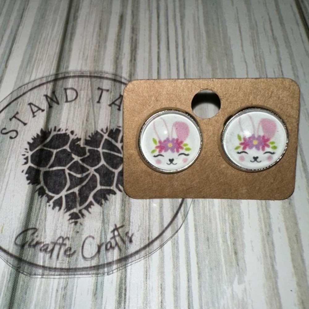 Floral crown Easter bunny 12mm earring set new